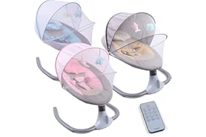 NADINEDUTOL Babywippe, Elektrische Babyschaukel mit Musik,Elektrische Babywippe Monate Faltbar Abnehmbar und Waschbar mit Fernbedienung Bluetooth bis 12 Monate (Grau)