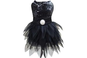 Tangpan Beam Waist Christmas Pet Costume Dog Dance Skirt Satin Camp Party Dress(Black,XL)