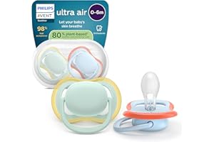Philips Avent chupetes ultra air: diseño anatómico, para bebés de 0 a 6 meses, tetina simétrica de silicona suave, sin BPA, con estuche esterilizador, paquete de 2, SCF087/01