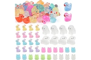 TIKPLUS Mini Resin Animals Mixed, 70 Pcs Tiny Ducks Frogs Dogs Rabbits, Plastic Figures Translucent, Colorful Figurine for Garden Miniature Landscapes Dollhouse