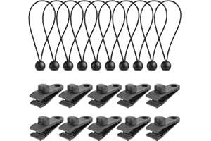 XWCHASA Tarp Clips Heavy Duty Lock Grip, 10 Set Tarpaulin Clips and Clamps with Tarpaulin Ties, Weather Resistant Tie Down Strap 4mm Thickness for Camping, Tents, Cargo