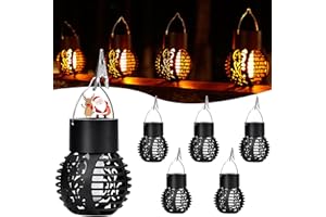BOOTEEK Lámparas Solares Exterior Colgantes, 6Piezas Luces de llamas Solar Exterior Jardin para Exteriores con llamas Realistas, Lámpara Antorcha Solares con Ganchos y Clips para Patio, Césped,Pasillo