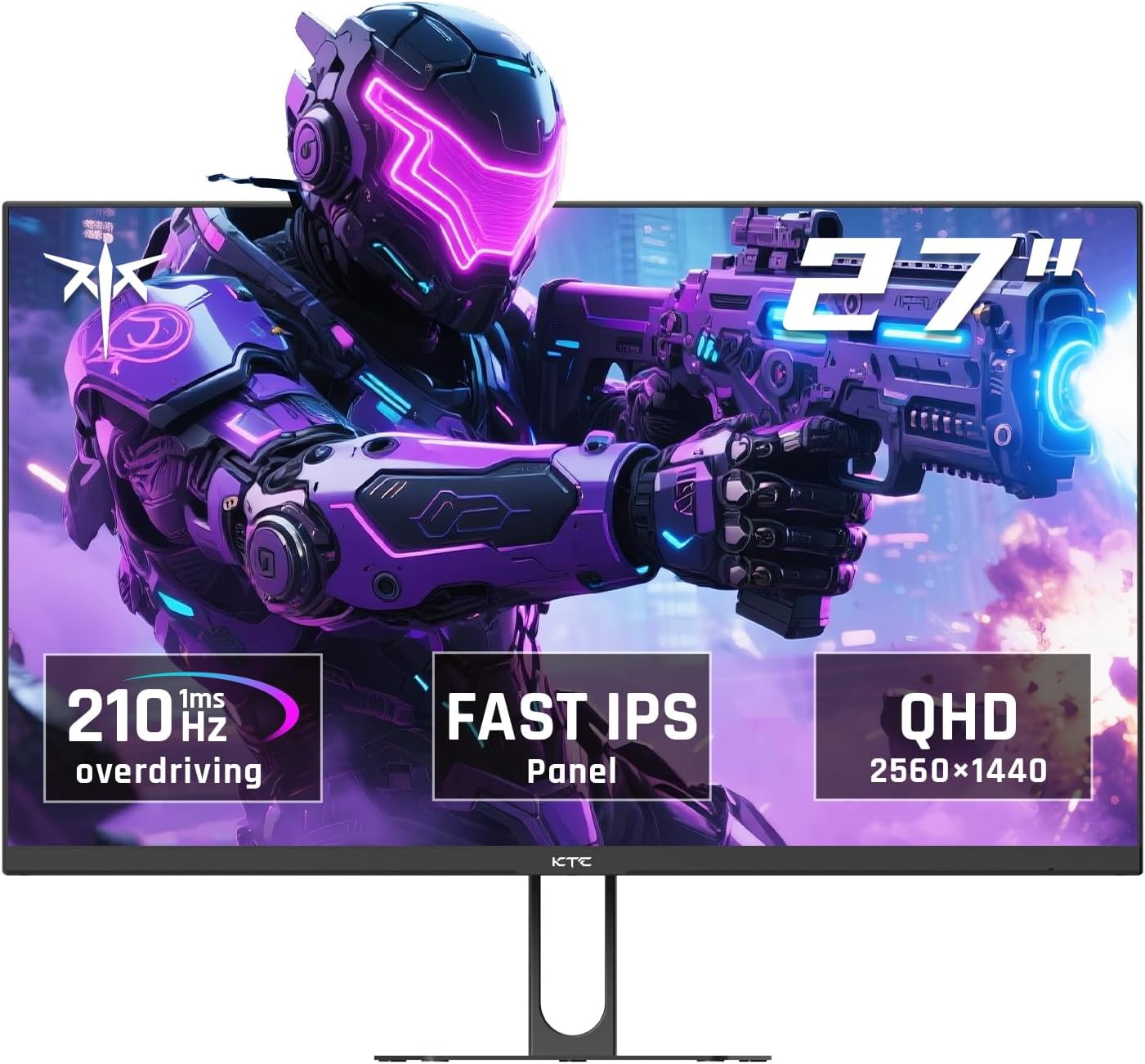 KTC Gaming Monitor 27 Inch | 2K@200Hz (Overlocking 210Hz) | Built-in Speakers | Fast IPS Panel | 1ms Response Time (MPRT) | HDR400 | Adaptive Sync | 131% sRGB, 101% DCI-P3, ΔE<2