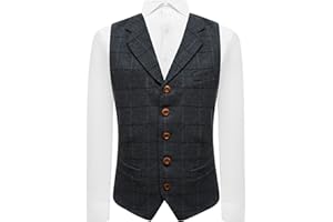 KING & PRIORY Aegean Blue Herringbone Check Waistcoat with Lapel, Tweed