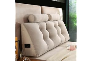 ZF YLYH Keilkissen Lang Rückenkissen für Bett: Bequemes Lesekissen Abnehmbar Sofa Lendenkissen Dreieckiges Hohen Rückenlehne Kissen mit Nackenstützkissen (Light Gray, 180 * 50 * 20cm)