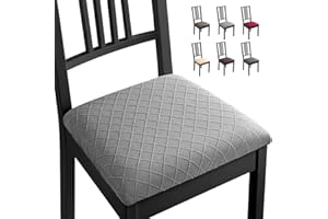 Eozakavod Housse de Chaise 4 Pièces Housse de Coussin de Chaise Housse de Salle à Manger,Démontable Housse Assise Chaise Elastique Jacquard Lavables pour Salle à Mange(Gris-Argent, 4 PCS)-B