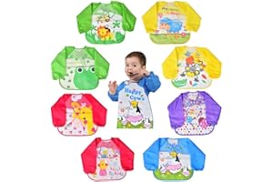 COZYWIND Bavoir à Manches Longue Paquet de 8 bavettes avec couche imperméable convient pour bébé avec des Dessins de 6 mois à 3 ans