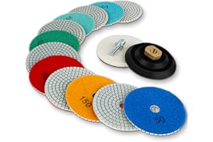 MIULINE 15pcs Diamond Polishing Pads Kit 4 inch 100mm Wet/Dry for Granite Stone Concrete Marble Polishing Use Grinding Discs Set for Granite Marble Concrete Stone Buffing Polishing