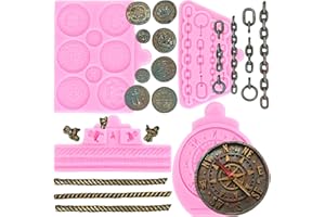 RFGHAC Juego de 4 moldes de silicona para fondant, brújula, monedas del tesoro, caramelos, decoración de pasteles de azúcar, decoración de cupcakes, arcilla polimérica, pasta de goma de chocolate,