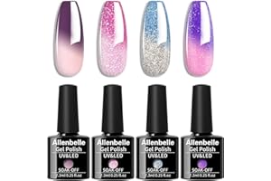 Allenbelle UV Nagellack Thermo Set 4 Farben Mit Geschenkbox,Gel Nagellack Farbwechsel Shellac Set Uv Gel Nail Art,Soak Off Uv Thermo Nagellac
