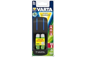 VARTA Pocket Charger - Cargador de Pilas NiMH AA y AAA (4x AA 2600 mAh Incluidas)