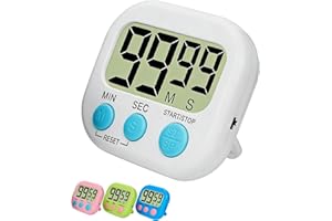 Eastrise Digital Kitchen Timer with Magnetic Stand & 6 Color Options - 3 Modes (Count Up/Down/Clock), Loud Alarm, Portable Design for Cooking, Exercise, Study (AAA Battery Powered)-White
