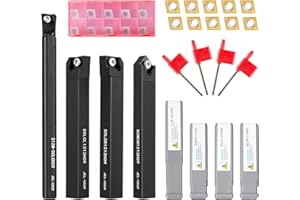 DONKEN Indexable Lathe Turning Tools, 12mm Shank Boring bar Turning Tool Holders, S12MSCLCR09,SCLCR1212H09,SCLCL1212H09,SCCMN1212H09-4 Lathe Tool Holder with 10 CCMT09T304 Carbide Inserts