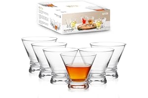 WOTOR Stemless Martini Glasses Set of 6, 8oz Cocktail Glass Set, Fancy Modern Martini Cups for Bar, Short and Small Margarita glasses