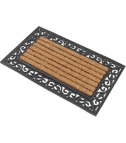 Astra Paillasson antidérapant et résistant - Tapis d'entrée en Caoutchouc et Fibres de Coco - Tapis Anti-salissures Lot de 2 45 x 75 cm Soleil Demi-Cercle
