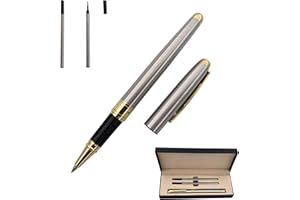 Accod Metal Ballpoint Pen Rollerball Pen Office Signature Pen High-end Gift Box with Two Replaceable Black Refills(0.5mm) Gift for Friends Classmates Family and Colleagues (Silver)