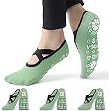 RainFlowwer 3 paia di calzini da donna antiscivolo per yoga, fitness, pilates, calzini professionali traspiranti (3 verdi), V