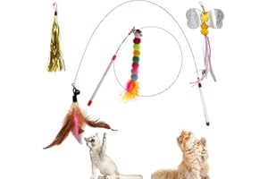 GYDERY Juguetes para Gatos (6 ud)- 2 CAÑAS y 4 Juegos para Gatos con Plumas - Juegos interactivos para Gatos Bebes y Adultos - Brinquedos para Gatos - Regalos para Gatos - Juguete Gato - Gatos Accesorios.