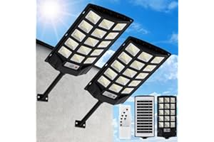SENDALE Lámparas solares de 500 W para exteriores, 2 unidades con mando a distancia, 6500 K, farola solar de calle, crepúsculo hasta el amanecer, IP66, lámpara solar de camino al aire libre para