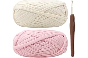 RENYIZ Fil à Crocheter T-Shirt 2x100g Fil à Crocheter Épais avec Crochet de 6mm, Parfait pour les Projets de Crochet - Tissu Élastique Idéal pour les Débutants et les Créations DIY (Rose)