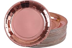 Topways Rosa Oro Piatti Carta, 48pcs carta servizio piatti monouso piatti stoviglie per feste di decorazioni compleanno bambini uomini donne, Matrimoni, Decorazioni Anniversari 7inchs