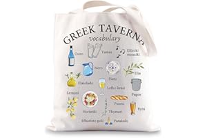 BWWKTOP Greek Taverna Canvas Tote Bag Greece Trip Gifts Greece Travel Shoulder Bag Greece Vacation Gifts