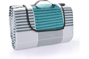 EKKONG Manta Picnic Impermeable, 200 x 200cm, Alfombra Colchón para Camping Playa Jardín Impermeable Plegable (Gris&Azul)