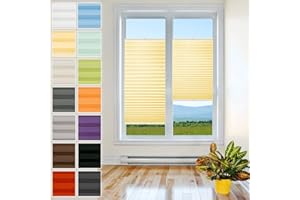 Plisart Premium Plissee Klemmfix Ohne Bohren, Gelb 40x70cm, Sonnenschutz, Lichtdurchlässig, Easyfix Rollo Plissees für Fenster, Faltrollo, Jalousie zum Klemmen, Plisseerollo