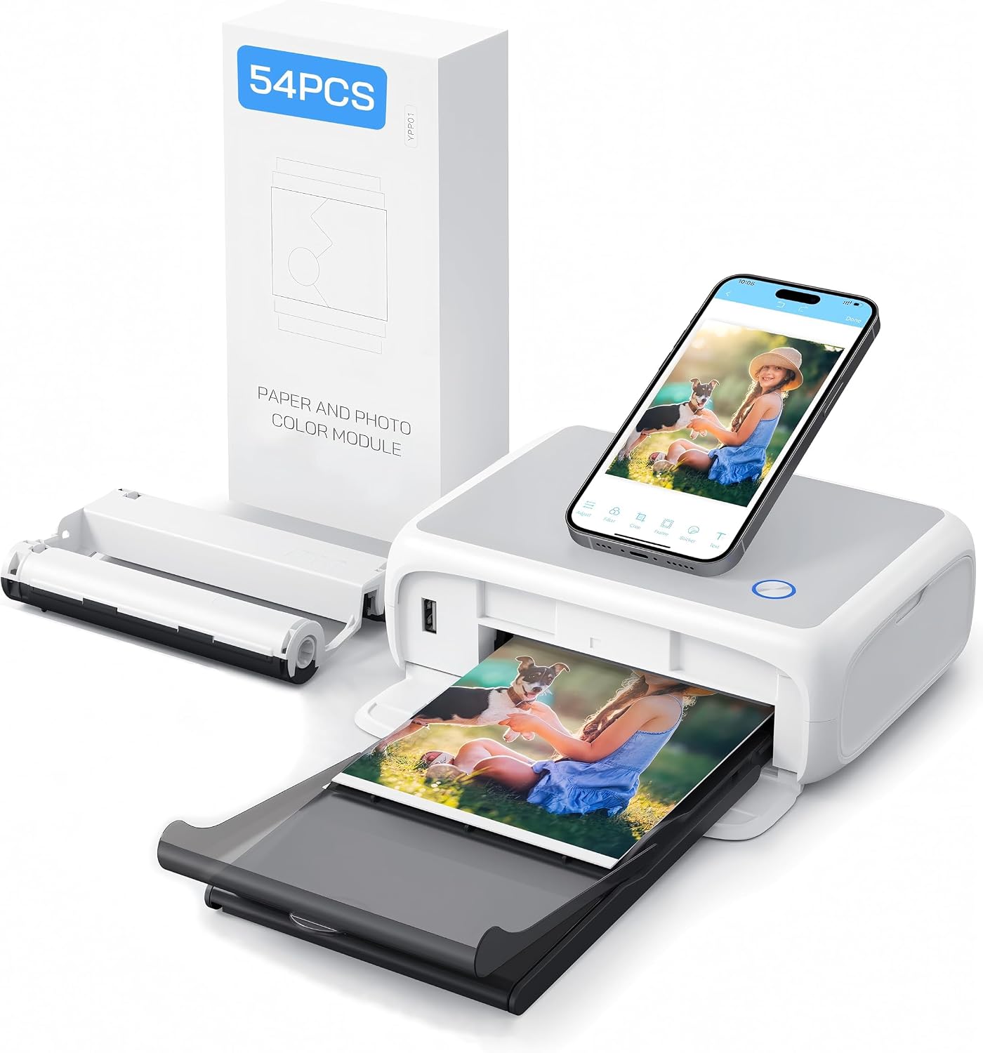 WOLFANG Photo Printer, Instant Photo Printer with 54 Sheets(4"x6"), Support WiFi Connection, Creative Photo Editing Apps, for iOS/Android Smartphone