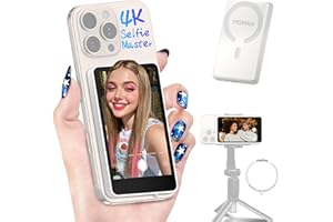 Moman Pantalla Monitor de Selfie 4K/1080p para iPhone y Android, Monitor Magnético Inalámbrico 50m Cámara Posterior para Selfie Vlog TikTok Live Streaming - Blanco