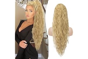 RUWISS Postiche Queue de Cheval Cordon de Serrage Extension de Cheveux Longue Bouclé Ondulée Ponytail Postiche Extension Cheveux Synthétique Naturel Rajout Cheveux pour Femmes 65cm,Ton Blond