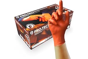 Unigloves PRO.TECT Orange HD GA0054 Nitrile Single Use - Ultra Heavyweight, Multipurpose Powder Free, Silicone Free Disposable Gloves, Box of 100 Gloves, Orange, Large