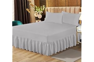 RUGS INN Plain Dyed Frilled Valance Sheet Double Bed Poly Cotton Non Iron Thick Fabric Valance Sheet for Home Decor - Silver Grey -135 X 190 + 25 cm + Frill 40 cm