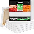 Arteza, Confezione da 12 tele tesate, quadrate, da 20 x 20 cm, vuote, in 100% cotone primerizzato, per pittura, colata acrili