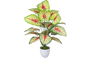 AIVORIUY Planta Artificial con Maceta Areca Palmera Grande Arbol Artificial Plastico Falso Hojas Interior Hogar Salon Dormitorio Balcón Oficina Moderno Decorativas (77cm Palma Roja)