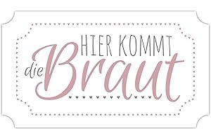 Frau WUNDERVoll® Schild Hier KOMMT DIE Braut, 40 x 22,5 cm/Wegweiser, Hochzeit Vintage, Hochzeitsschild, Kirche, Standesamt, Stuhldekoration, Hochzeitsgeschenke Brautpaar Schild