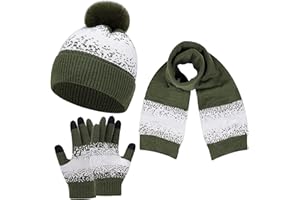Baynetin Jeu de Gants D'écharpe de Bonnet d'hiver pour Les Femmes Hommes Couples - Chaud Tricot Flocon de Neige Pom Chapeau, Snood/écharpe Longue, Gants à écran Tactile 3 Pièces