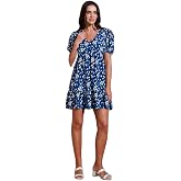 Lela Regular Fit V Yaka Balon Kol Desenli Mini Elbise Bayan ELBİSE 67810045