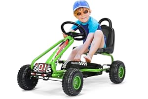 DREAMADE Gokart mit Handbremse & verstellbarem Sitz, Tretauto Tretfahrzeug mit geschlossenem Kettenkasten & Vor- und Rückwärtsgang, Pedal Go Cart für Kinder 3-6 Jahren, bis 30 kg belastbar (Grün)