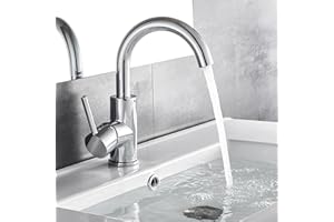 Auralum Grifo Lavabo 360°Giratorio, Mezclador Monomando de Baño Alto, Agua Fria y Caliente Disponible, Aireador Extraíble, Clásico Cromado, 60CM Manguera