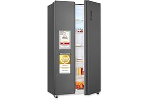Exquisit Side-by-Side Kühlschrank mit Gefrierteil, 442 Liter, 10 Ablagen, No-Frost, LED-Anzeige, 91 cm Breite, SBS546-040D anthrazit