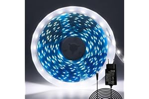 ShineBurky Striscia LED 5 Metri 12V Bianco Freddo, Luci LED Striscia Luminoso 300LEDs SMD5050 Strisce LED Flessibili per Interno Esterno Cucina Hotel Natale Decorazione (con Alimentatore)