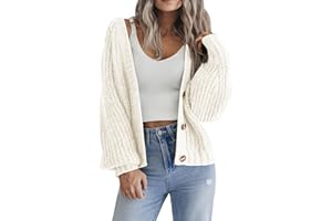 HOTOUCH Kardigany dla kobiet UK krótkie swetry z otwartym przodem z guzikami damskie luźne długi rękaw dekolt w serek dzianina oversize sweter na zimę wiosnę