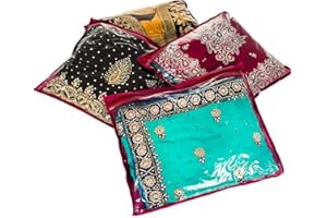 LIVIVO Pack of 20 Saree Storage Bags – Clear Zip Garment Organisers for Sarees, Dresses & Clothes – Dust-Proof, Moisture-Resistant Wardrobe Storage with Transparent Window (Red, 42x35cm)