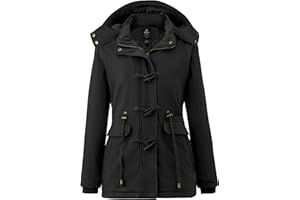 Wantdo Femme Duffle Coat Doublure Polaire Manteau Chaud en Coton Manteau à Capuche Détachable Veste Hiver Parka Militaire Slim Fit