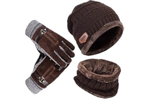 YULOONG, Gorro, Bufanda, Guantes, Conjunto de Invierno, Gorro de Punto, Calentadores de Cuello, Guantes de conducción con Pantalla táctil, Unisex
