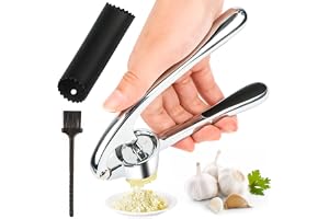 Presse-ail en inox, Durable Ecrase Ail presse-ail à usage intensif Presse-ail broyeur d'ail Avec éplucheur en silicone et brosse de nettoyage Facile à presser et à nettoyer(Argent)