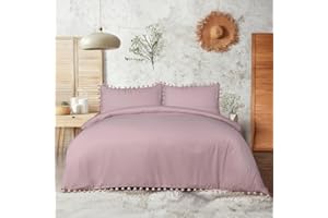 Sleepdown Pom Pom Duvet Cover and Pillowcase Set Blush Pink | Super Soft, Easy Care & Wrinkle Resistant Polyester Quilt Bedding Set - King (220cm x 230cm)