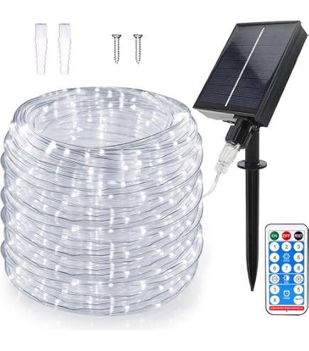 IJG Paquete De 2 Luces Solares De Navidad Para Exteriores, Impermeables, Cada 33 Pies, 100 LED, 8 Modos Y Temporizador, Luces De Tubo Transparente Para Exteriores (blanco Cálido