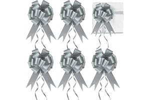 Prmape 30 Pcs Lazo Regalo Plateado, Lazos automáticos, Lazos Decorativos Boda, Lazo Regalo Coche para Decoración Boda Mesa Coche Fiesta Comunión DIY